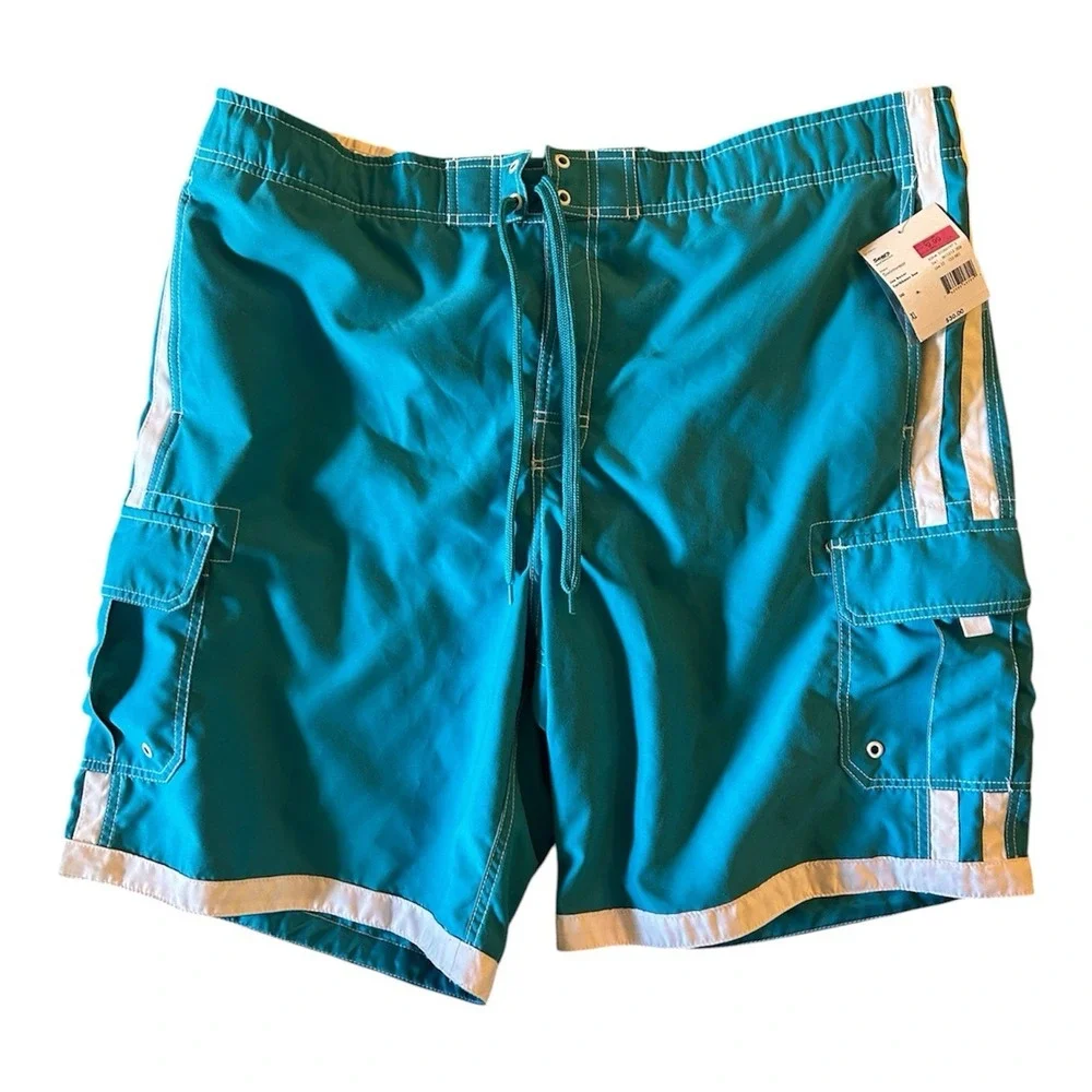 Vintage Y2K Joe Boxer Mens XL Swim Trunks Board Shorts Teal Cargo NWT Sears